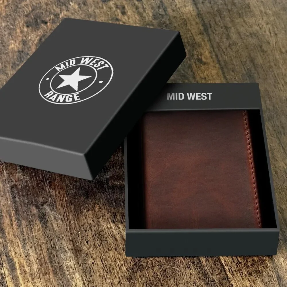 RFID Vintage Brown Leather Classic Trifold Wallet for Men